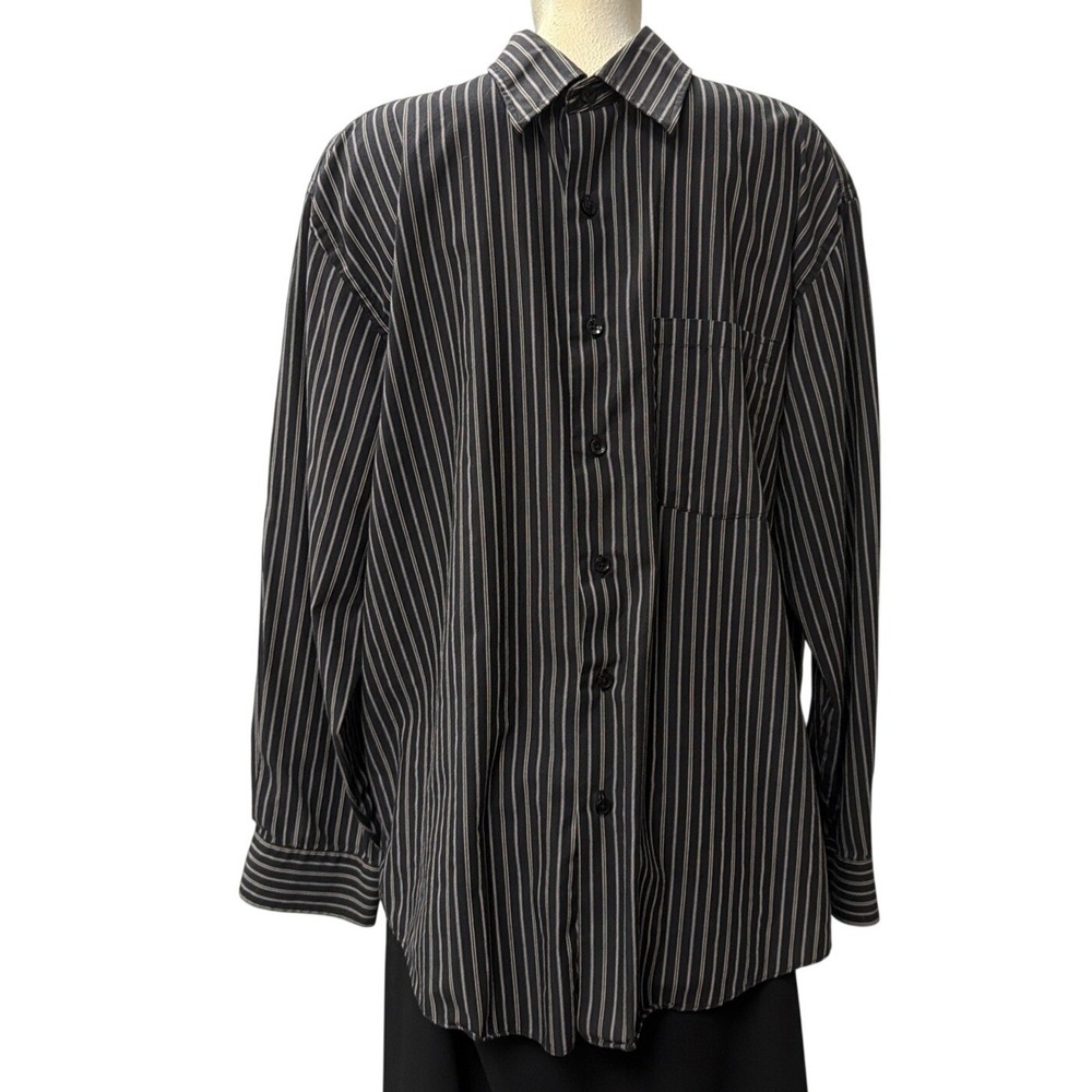 Van Heusen Mens Large No‎ Iron Striped Long Sleeve Button Down Shirt Black